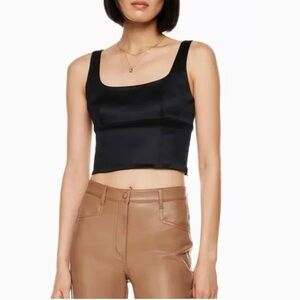 Aritzia Wilfred Black shine Satin crop Top